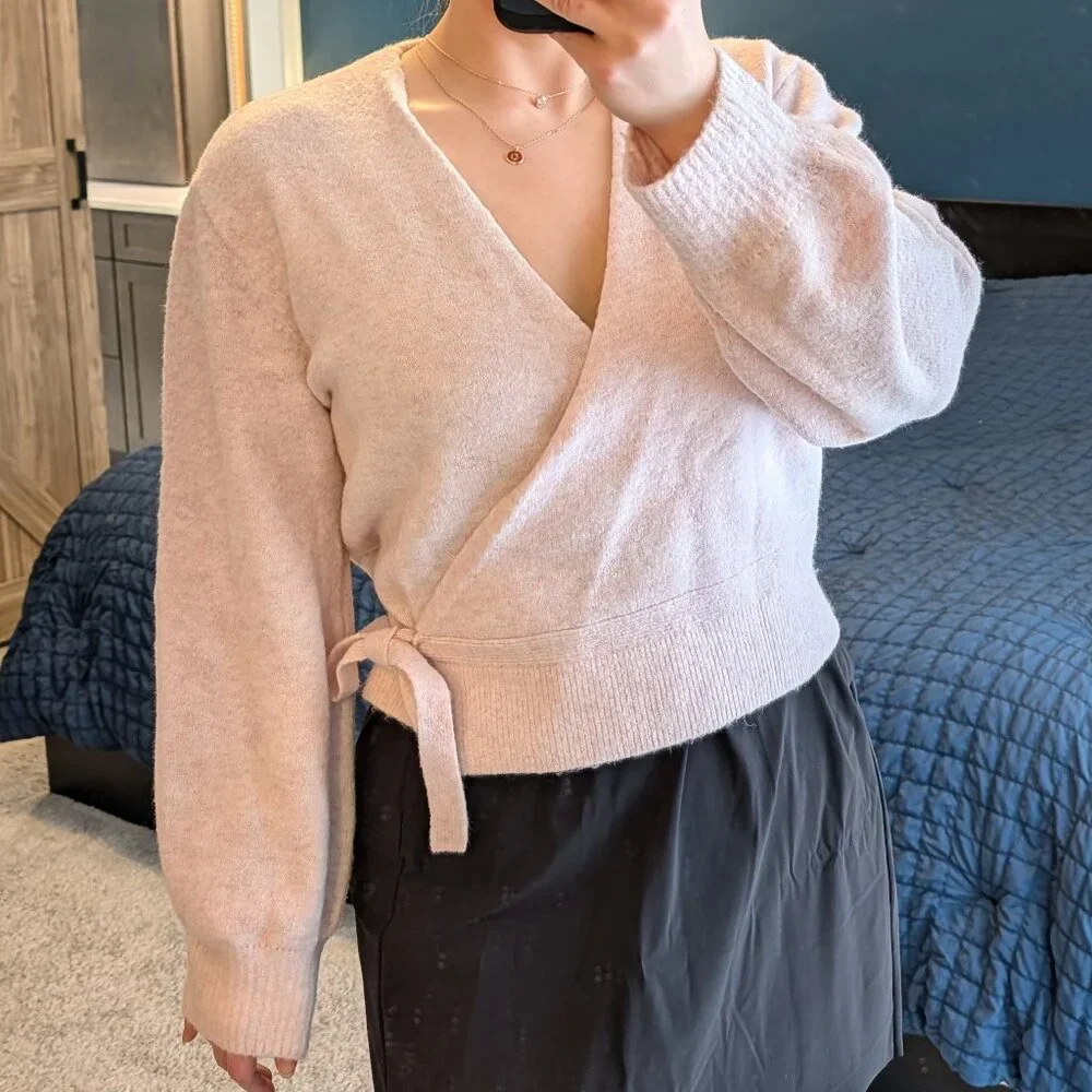 & Other Stories Wool Blend Wrap Sweater Pink L - Picture 1 of 10